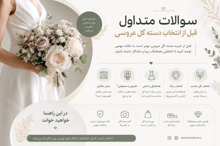 سوالات متداول قبل از انتخاب دسته گل عروسی | راهنمای کامل خرید دسته گل عروس