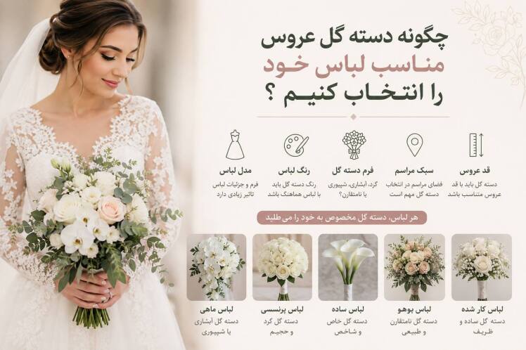 انتخاب دسته‌گل متناسب با لباس عروس
