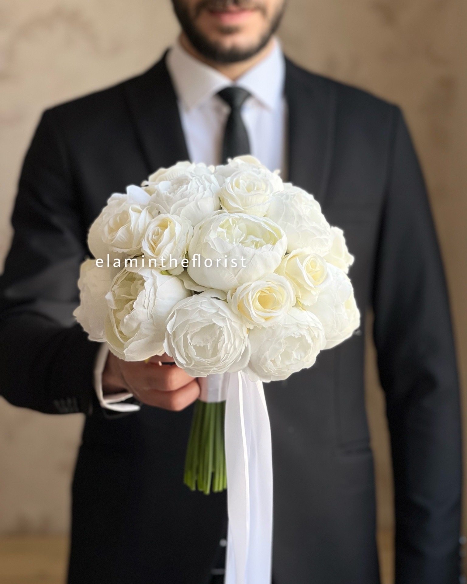  گل مصنوعی پیونی سفید و نباتی 